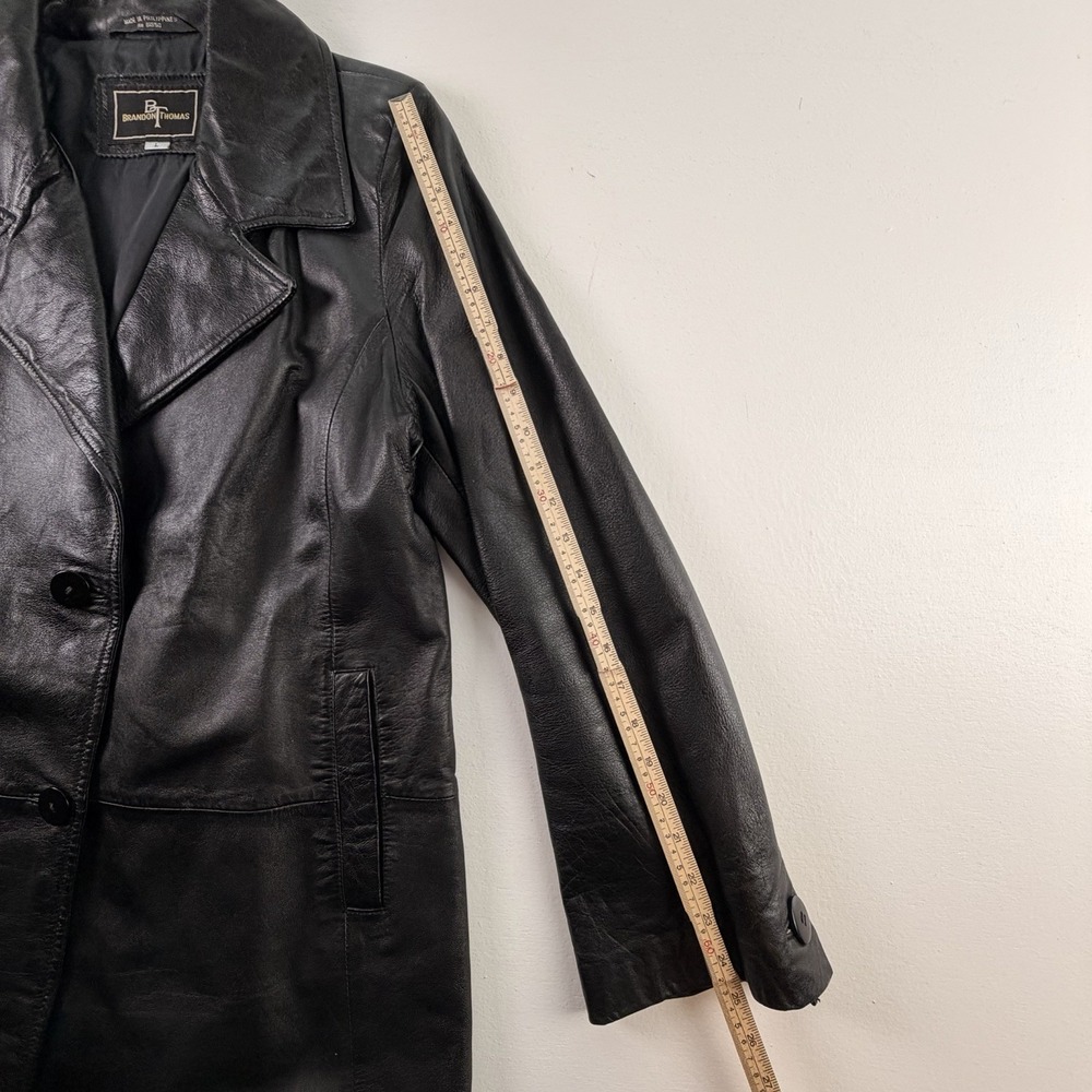 Vintage Brandon Thomas Black Blazer Genuine‎ Leather Jacket  90s, Women's Size L - Picture 7 of 11